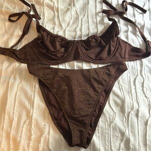 Brown and Gold A&F Shimmer Bikini